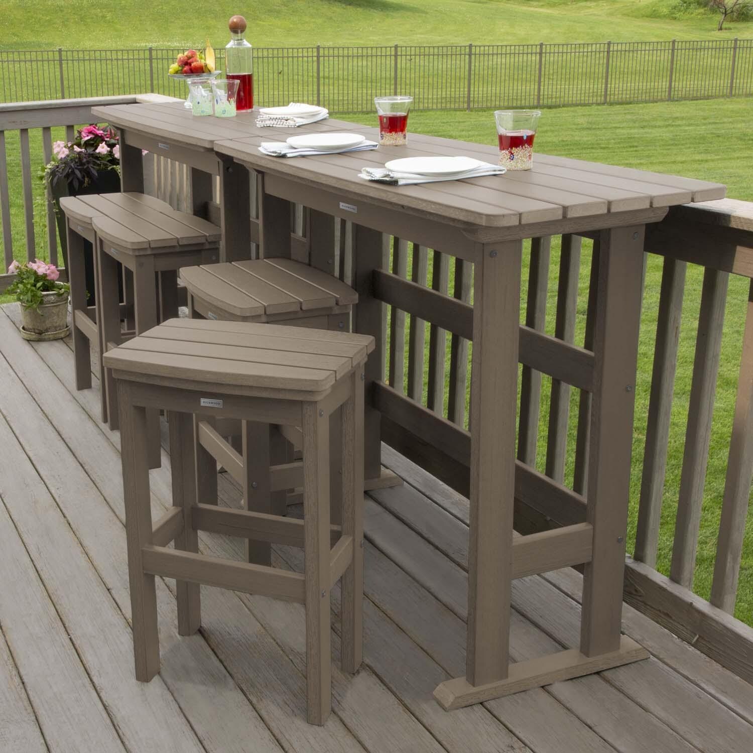 Hart Lane 6 Pc Recycled Plastic Bar Height Dining Set in Woodland Brown By Lakeview Outdoor Designs - Alternate Configuration - Lifestyle thumbnail