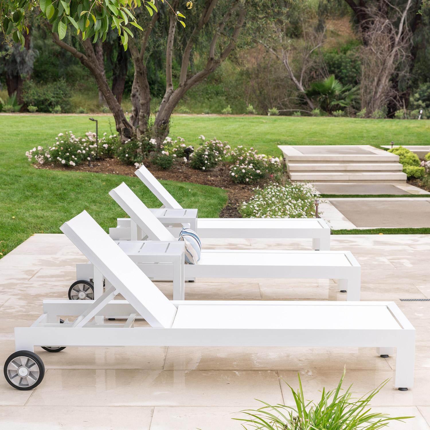 Sunset West - 4801-9 - Newport Aluminum Adjustable Patio Sling Chaise W/ Phifertex Frost Sling - Shown w/set (Not included) - Lifestyle thumbnail