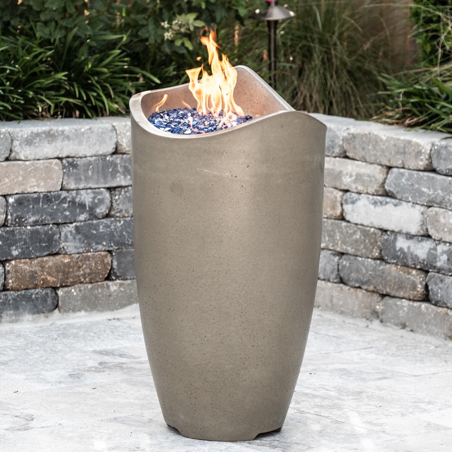 Wave 20 Inch Round GFRC Natural Gas Fire Urn in Smoke by American Fyre Designs