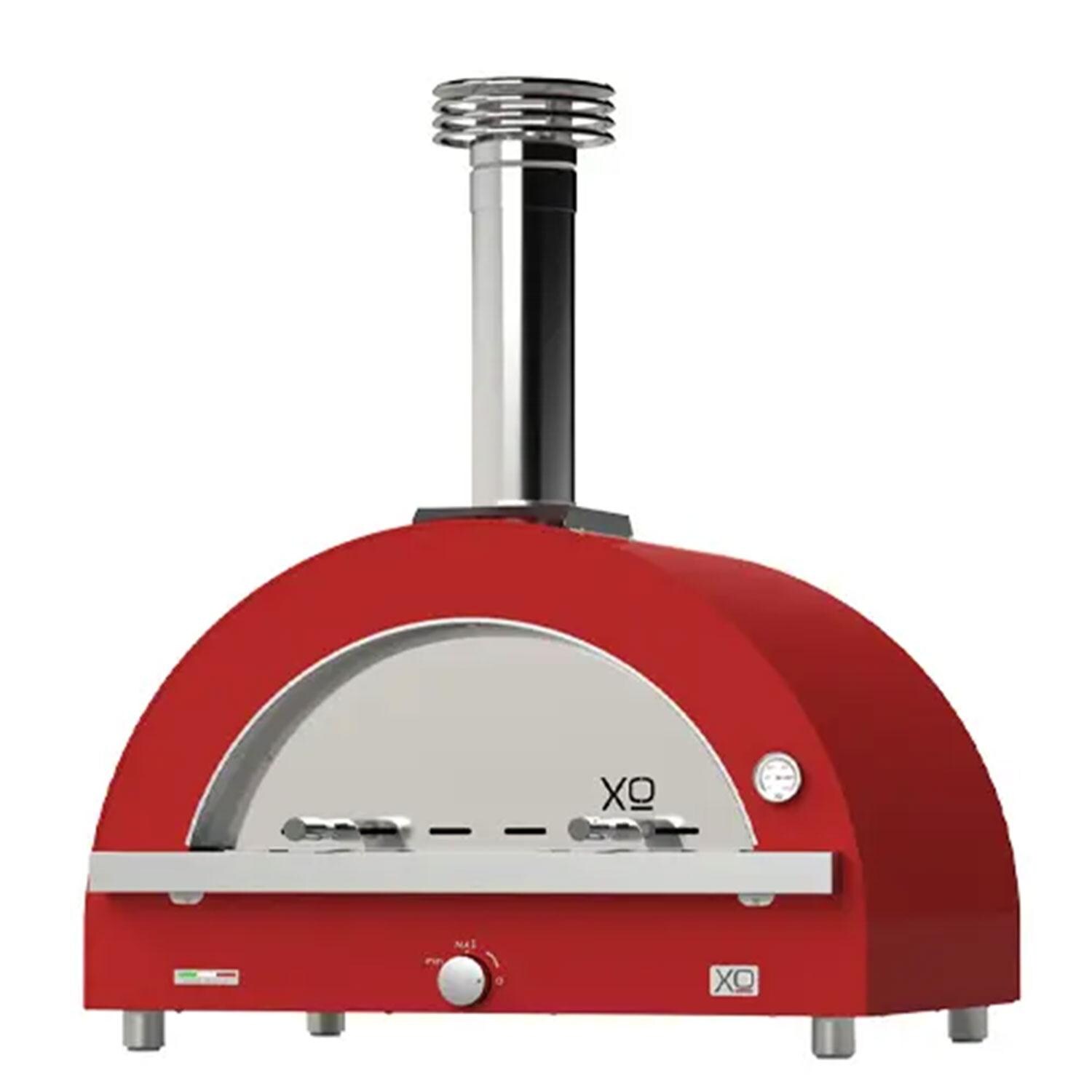 XO PIZZA4 Built-In / Countertop Hybrid Propane & Wood-Fired Pizza Oven in Red - XOPIZZA4HROL