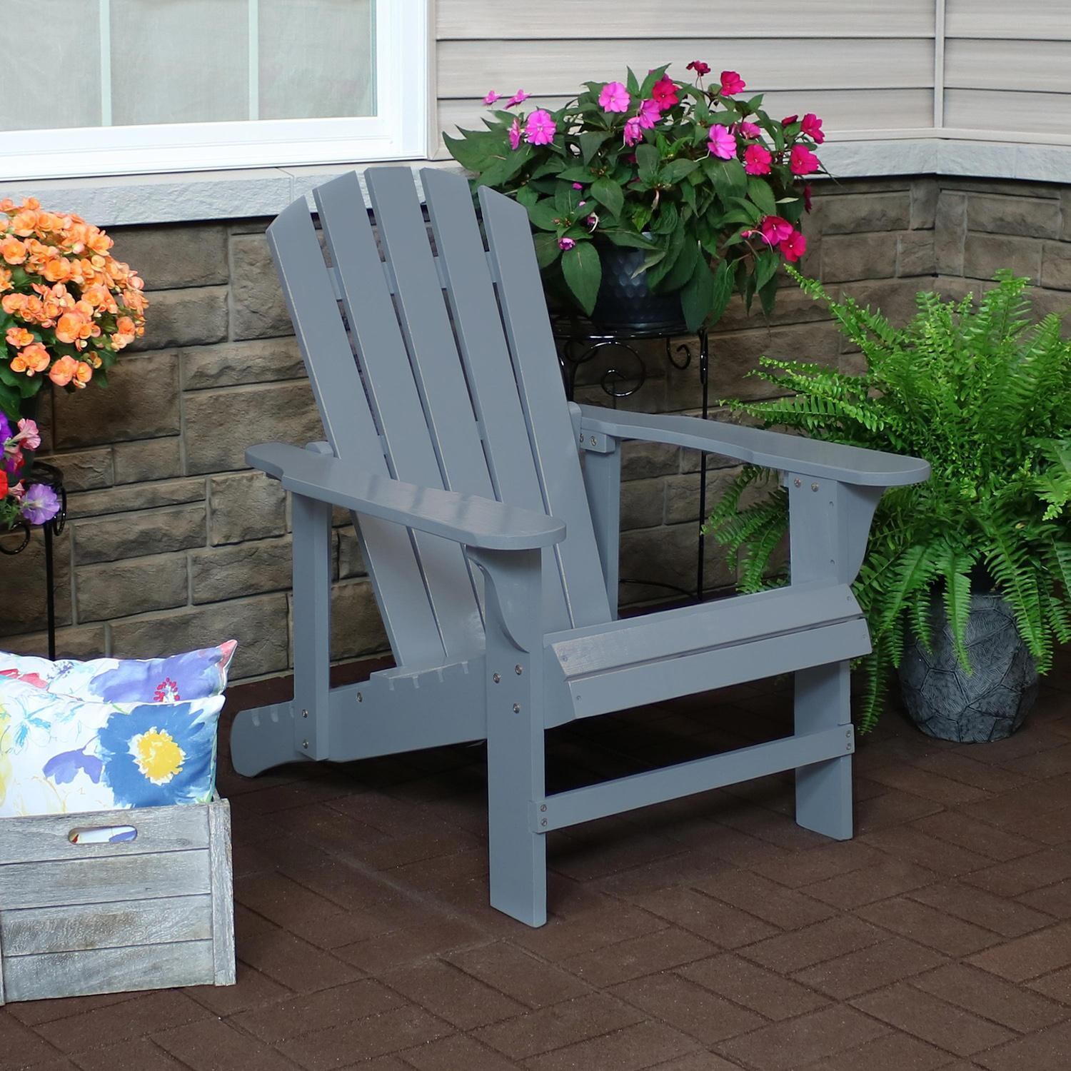 Ultimate Patio Wooden Adirondack Chair W/ Adjustable Backrest - Gray thumbnail