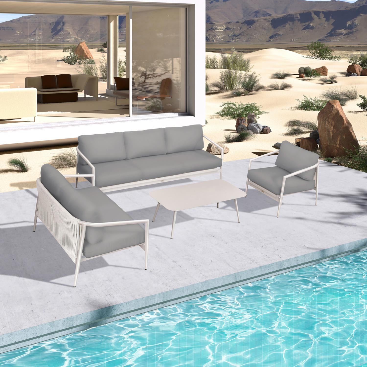 Lakeview Midnight Cove 4 Pc Aluminum Sofa Loveseat Seating Set in Urban Stone/Carrera/Canvas Charcoal - Top - Lifestyle thumbnail