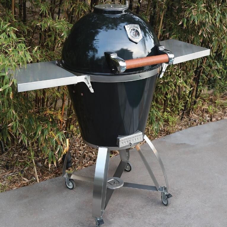 Caliber Pro Charcoal Grill On Stainless Steel Cart With Wood Inserts - Black thumbnail