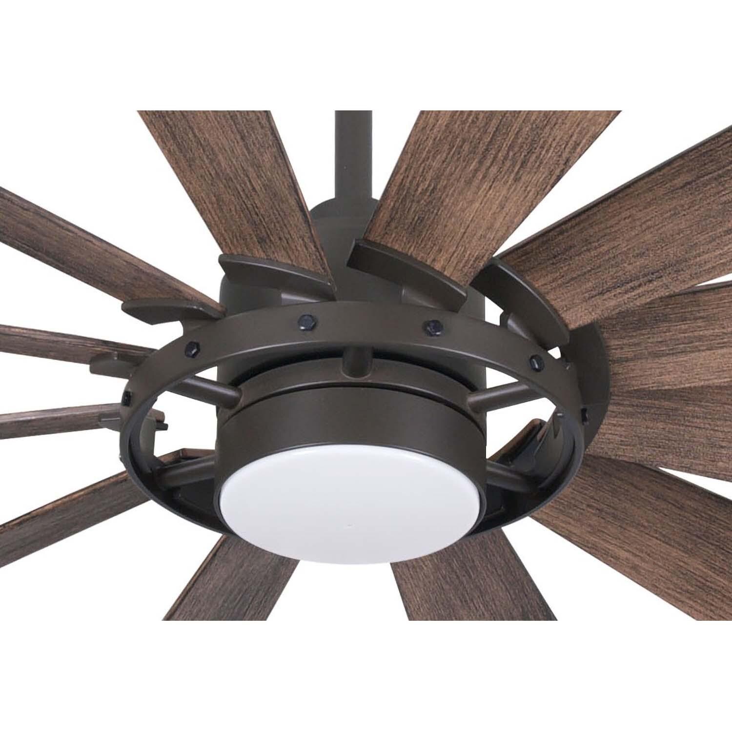 Minka-Aire F870L-ORB Windmolen 65-Inch 12-Blade LED Ceiling Fan in Oil Rubbed Bronze Finish w/ Seasoned Wood Finish Blades & Etched Lens - Closeup thumbnail