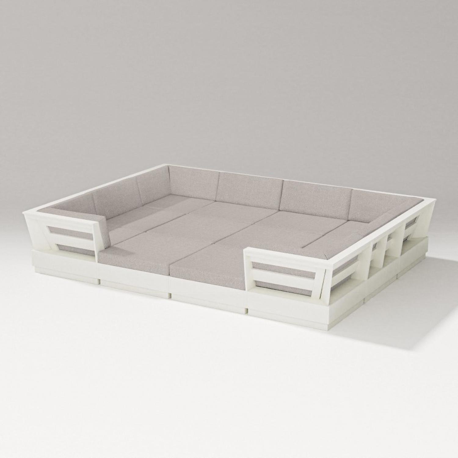 Elevate 12 Pc Recycled Plastic Pit Sectional Seating Set in Vintage White/Weathered Tweed By PW Designer Series