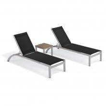 Argento 3 Piece Aluminum Patio Chaise Lounge Set W/ Wicker Side Rails & Tekwood Vintage End Table By Oxford Garden - Black Sling