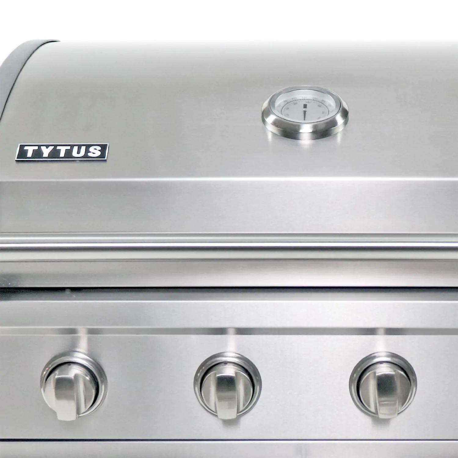 TYTUS TI404MGGLP Ash Stacked Stone 4-Burner Natural Gas Grill Island With Sear Burner & Ice Bucket (Ships as Propane with Conversion Fittings) - Grill Hood Detail