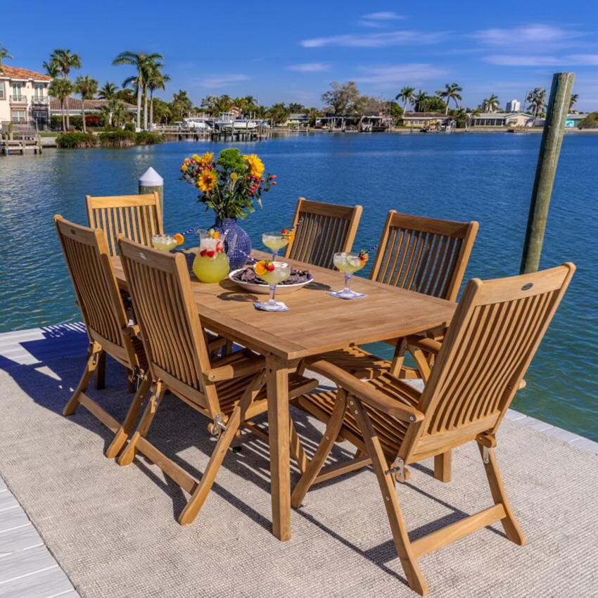 Estate 9 Pc Teak Dining Set w/ 70 Inch Rectangular Table by Royal Teak Collection