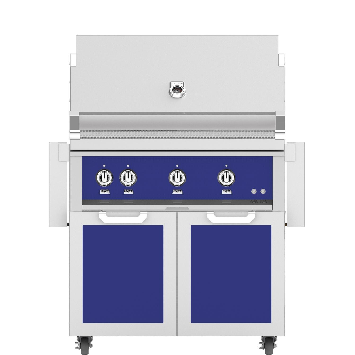 Hestan 36-Inch Propane Gas Grill W/ All Infrared Burners & Rotisserie On Double Door Tower Cart - Prince - GSBR36-LP-BU