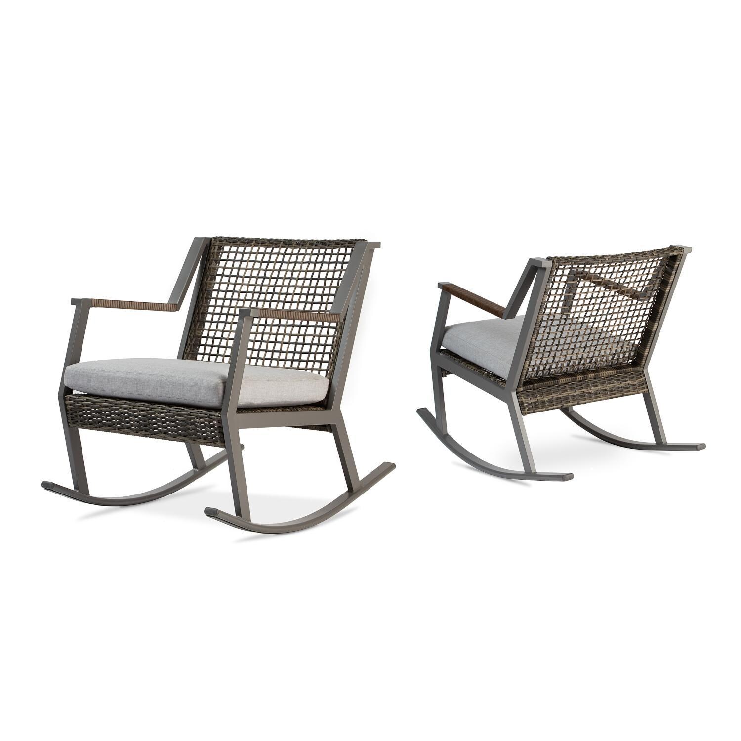 Lakeview Rustic Bay Gray 2 Piece Aluminum Rocker Chair Set - Full Set - White Background thumbnail
