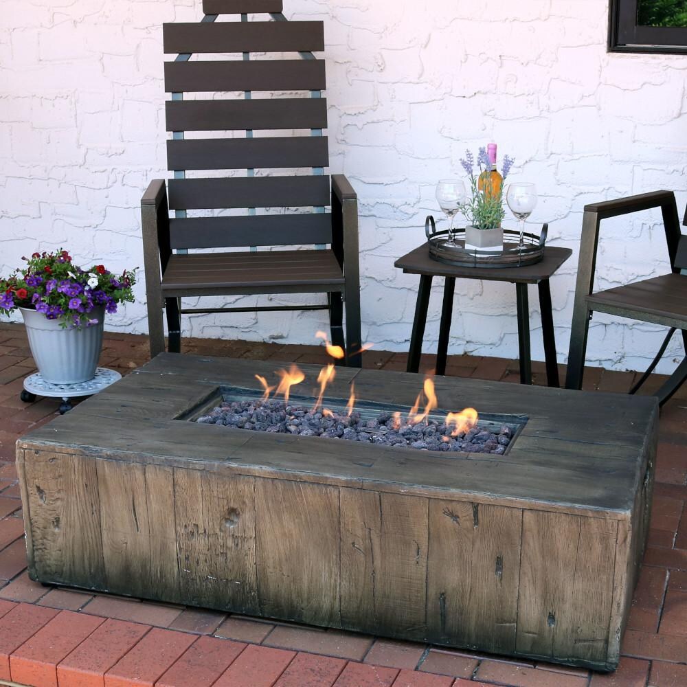 48 Inch Rectangular Concrete Propane Fire Pit Table in Brown By Ultimate Patio