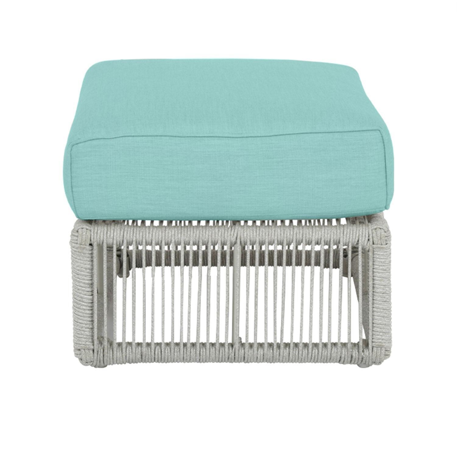 Miami 30 X 23 Rectangular Olfein Rope Patio Ottoman in Dupione Celeste w/ Self Welt by Sunset West - Side View - White Background thumbnail