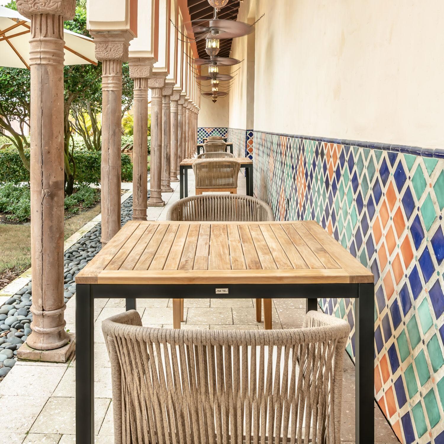 Teak + Table St Barts 40 Inch Aluminum Square Dining Table - Veranda - Lifestyle thumbnail