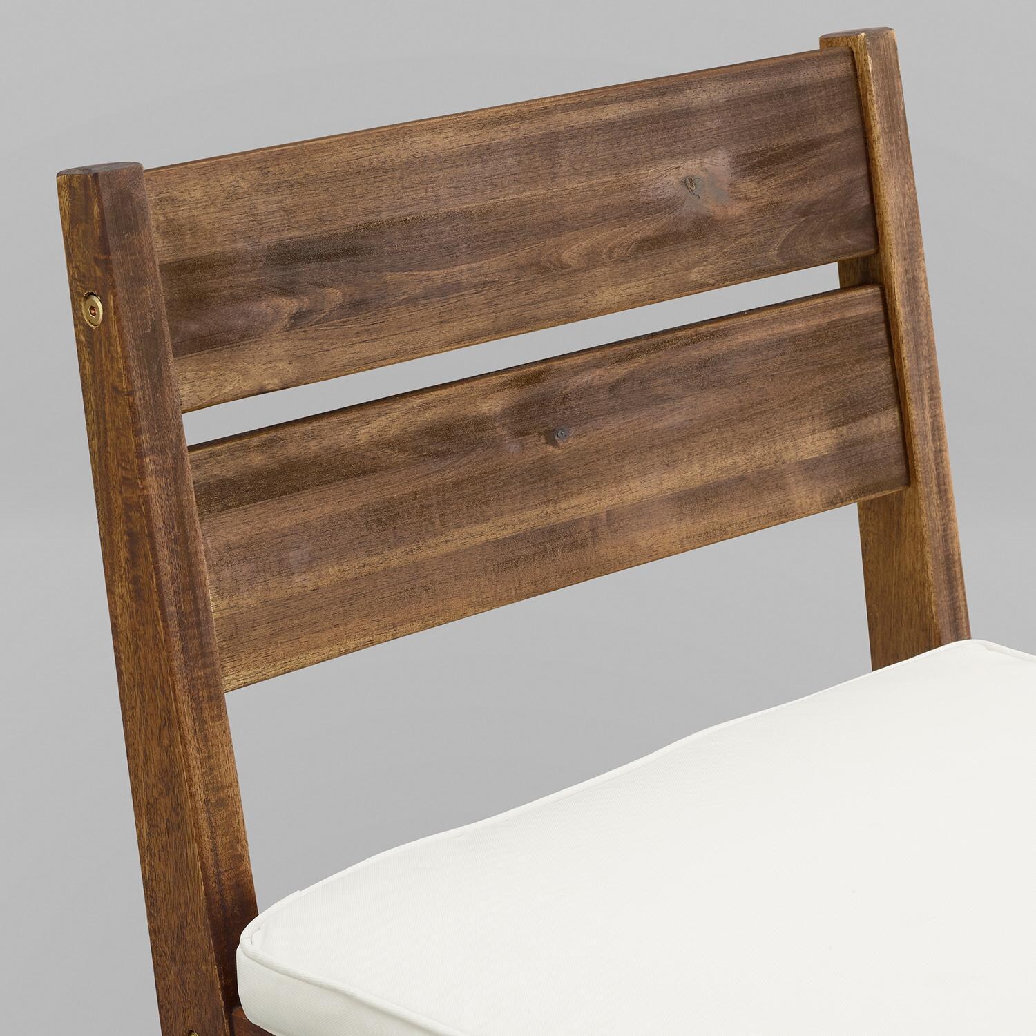 Ultimate Patio 2 Piece Acacia Patio Counter Height Bar Stool Set W/ Off-White Cushions - Dark Brown - Backrest Detail thumbnail