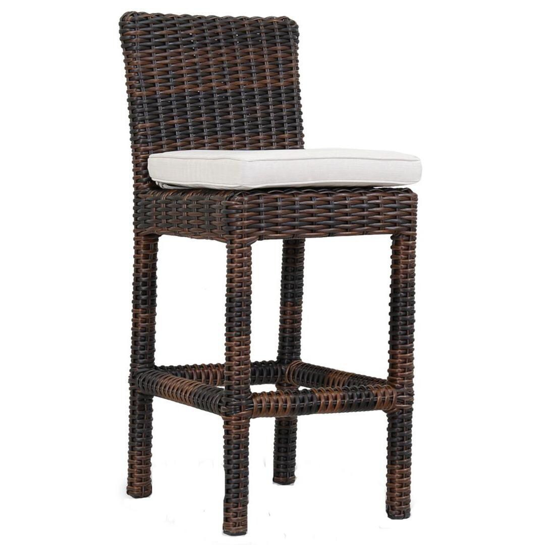 Montecito Wicker Patio Bar Stool W/ Sunbrella Canvas Flax Cushion By Sunset West thumbnail