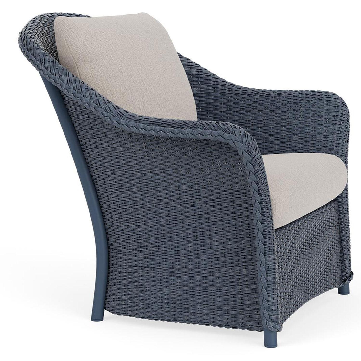 Lloyd Flanders Weekend Retreat Lounge Chair in Denim Blue Finish W/ Remy Cloud Fabric Side - Angled thumbnail