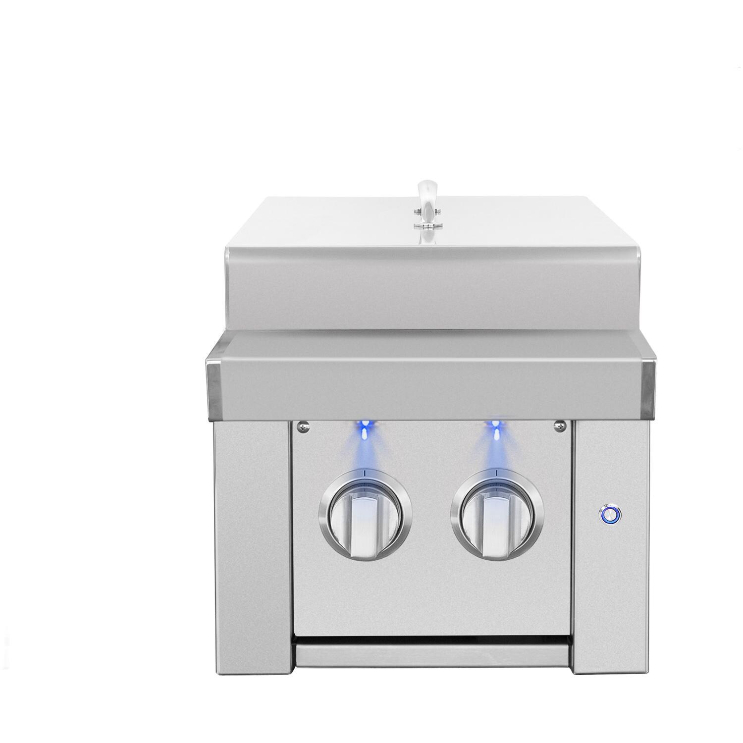 American Made Grills Estate Double Side Burner ESTSB2-NG - Natural Gas - Front Lid On - White Background thumbnail