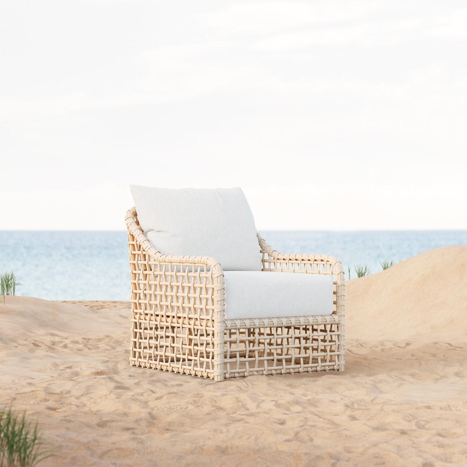 Azzurro Living KIA-W05S1HB-CU Kiawah Wicker High Back Club Chair in Almond/Cloud - Hero - Lifestyle thumbnail