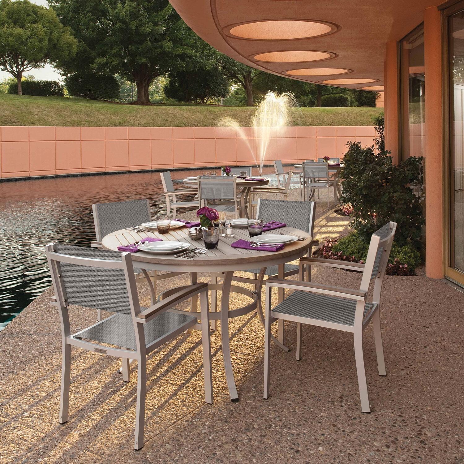 Travira 5 Pc Powder-Coated Aluminum Dining Set W/ Round Table in Titanium by Oxford Garden - Lifestyle thumbnail