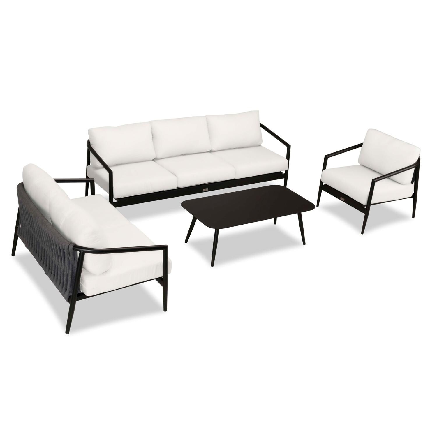 Lakeview Midnight Cove 4 Pc Aluminum Sofa Loveseat Seating Set in Black/Carbon/Canvas Natural - Top - White Background thumbnail