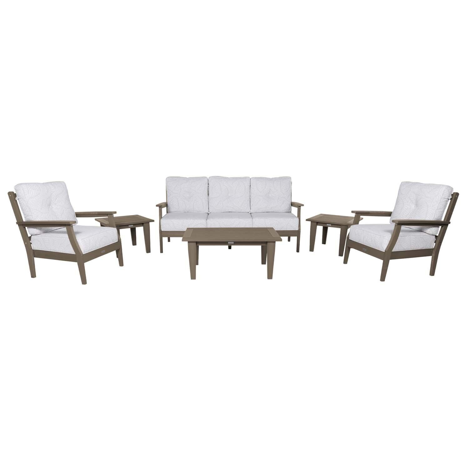 Blushing Bay 6 Pc Recycled Plastic Seating Set w/ Sofa in Lively Parchment/Woodland Brown by Lakeview Outdoor Designs - White Background thumbnail