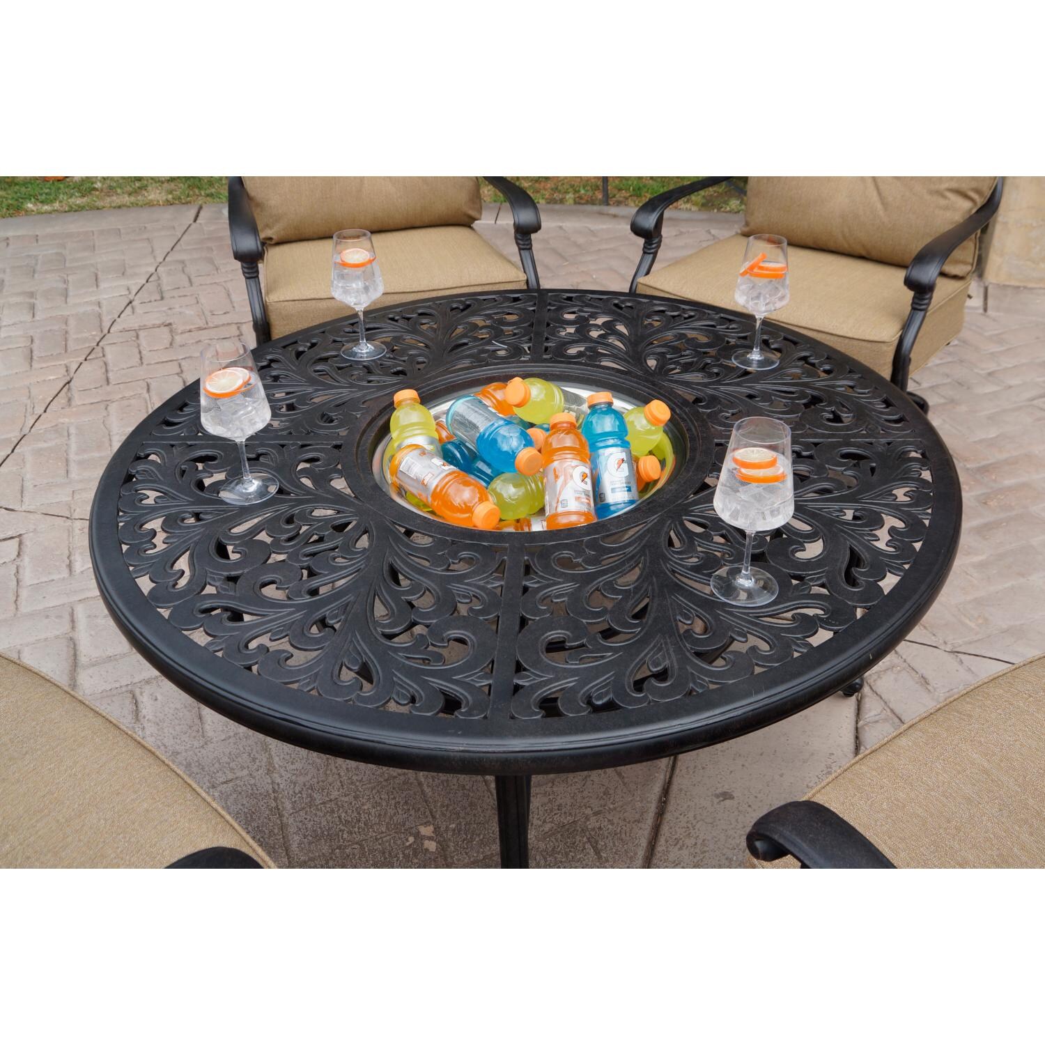 Darlee DL2056-5PCR-80Q Santa Monica 5 Piece Cast Aluminum Patio Conversation Swivel Club Chair Seating Set W/ Ice Bucket Insert & Sesame Cushions - Ice Bucket Insert thumbnail