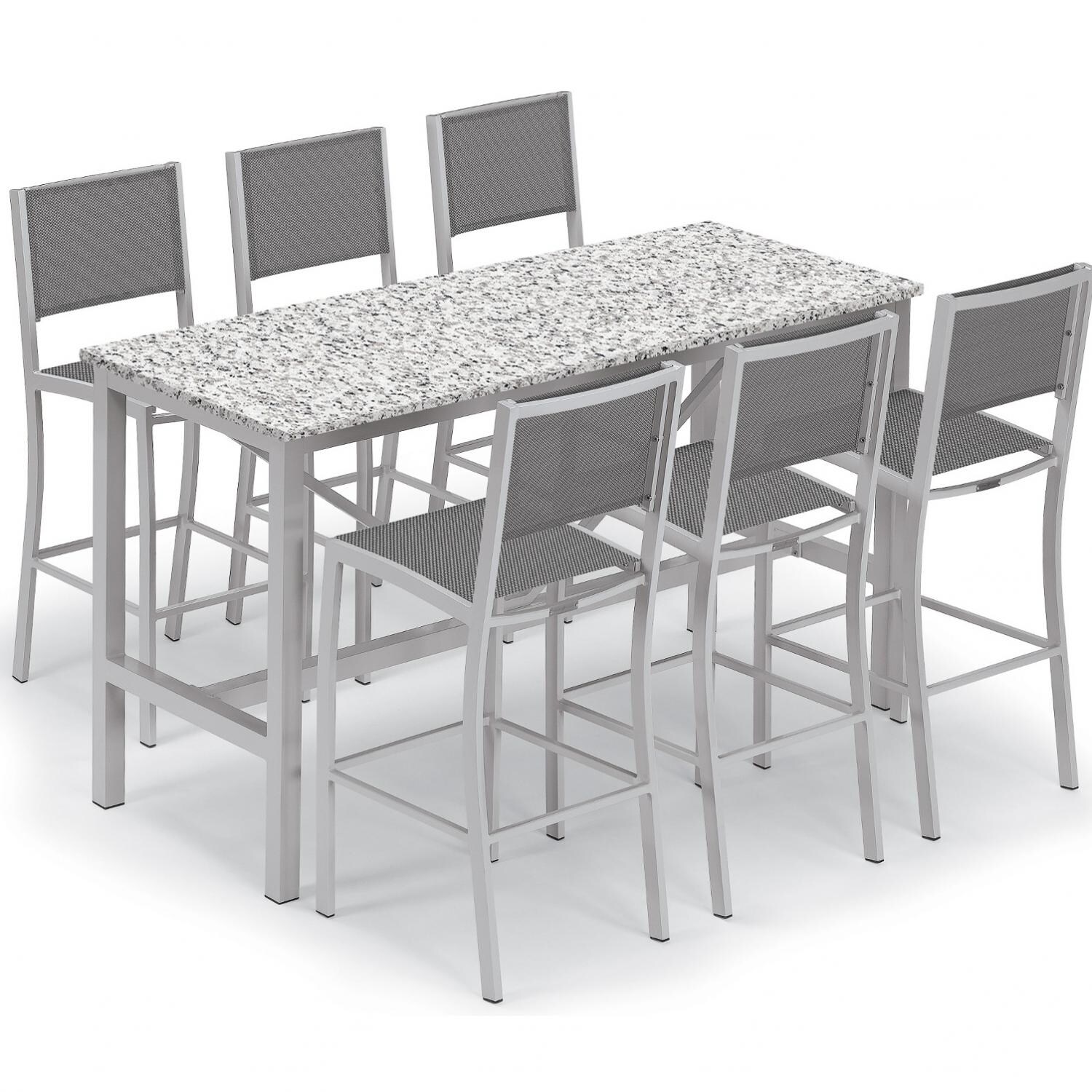 Travira 7 Piece Aluminum Patio Bar Set W/ 72 X 30 Inch Rectangular Table and Lite-Core Ash Tabletop By Oxford Garden - Titanium Sling thumbnail