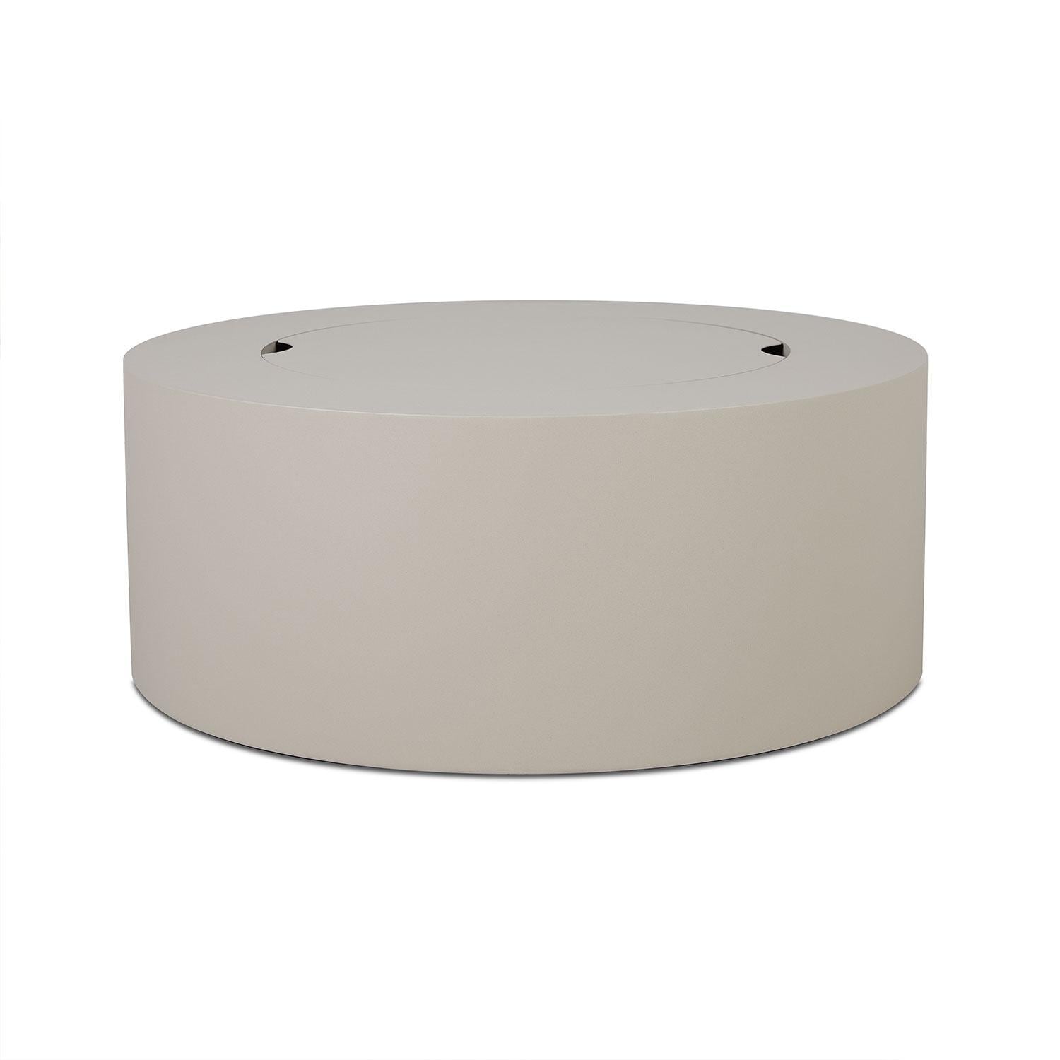 Elysian 36-in Round Steel Propane Fire Pit Table in Light Sand by Lakeview Outdoor Designs - Lid On - White Background thumbnail