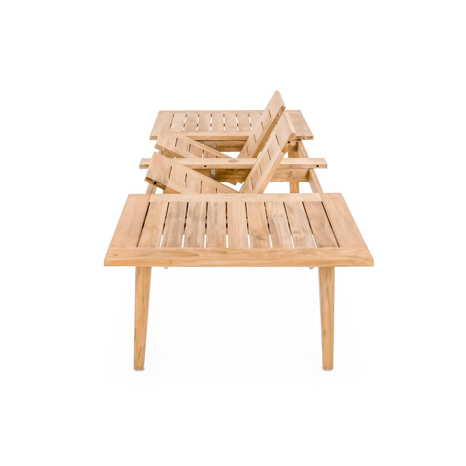 Teak + Table Friday Double Leaf Table 64 / 80 / 96 - Tabletop View W/ 2 Leaves Extending - White Background thumbnail