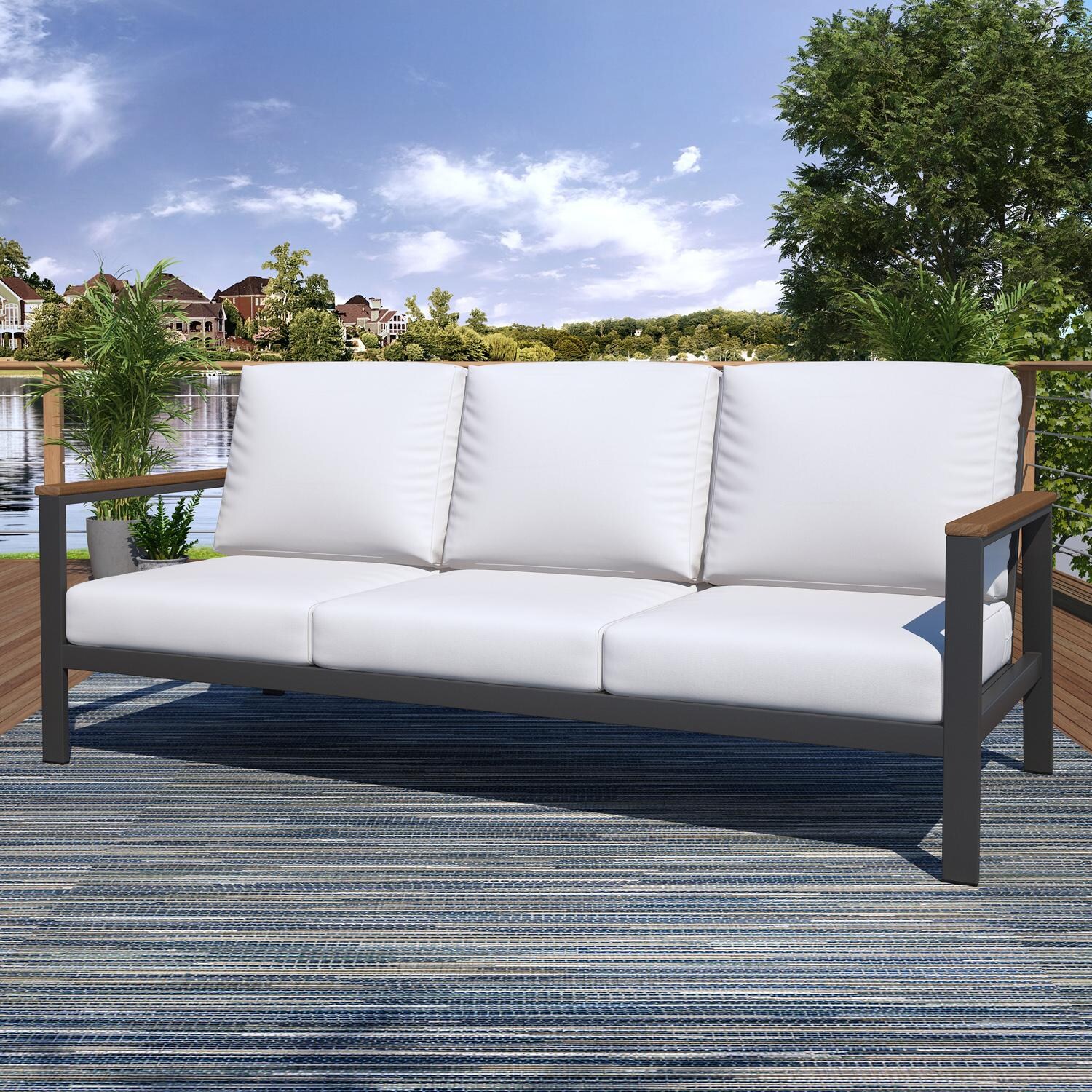 Lakeview NC6400TANGARM-8PC-CN Oasis Bay 8 Pc Aluminum Seating Set in Brown/Canvas Natural - Sofa - Lifestyle thumbnail