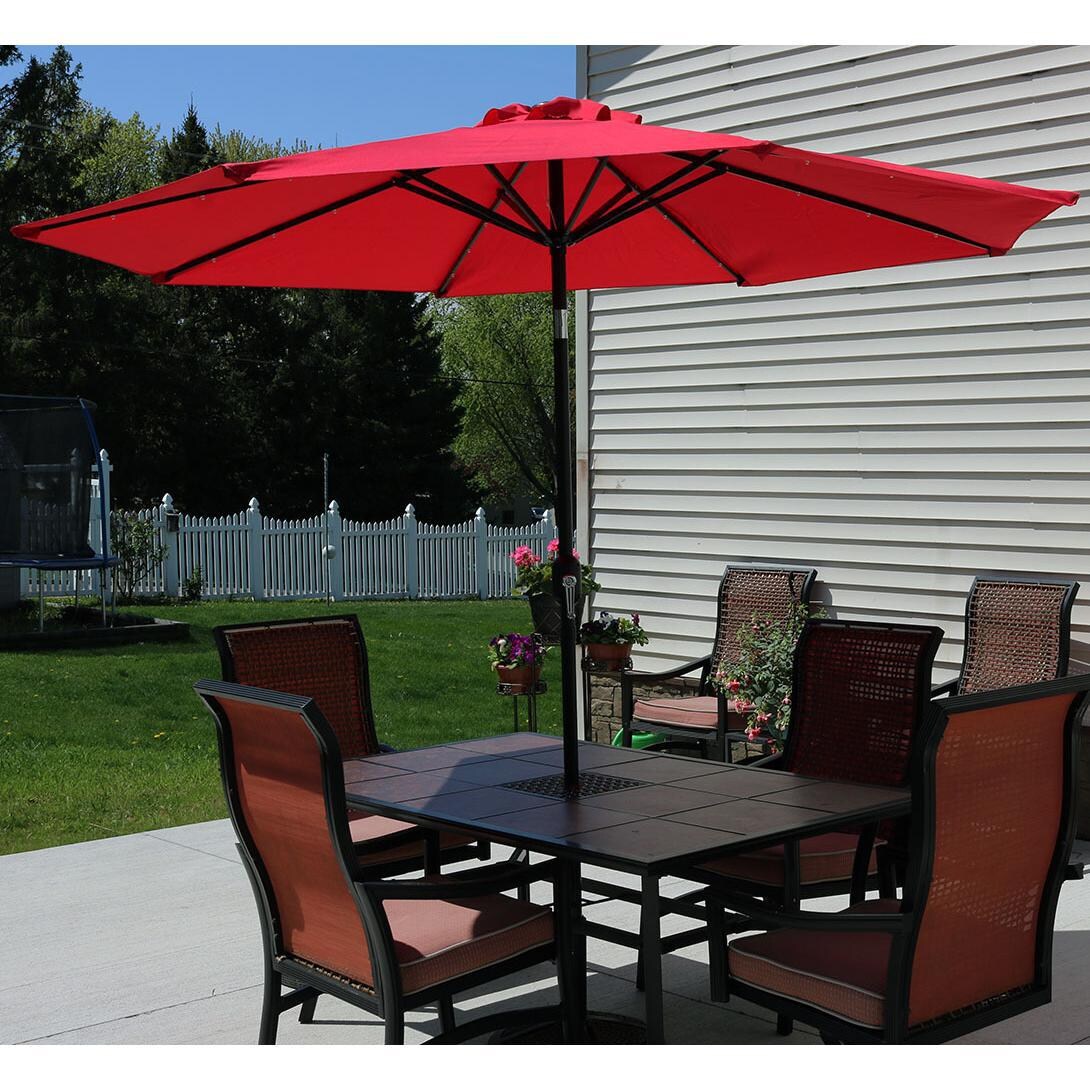 Ultimate Patio 9 Ft. Solar Lighted Octagonal Patio Umbrella W/Crank - Red - Lifestyle View thumbnail