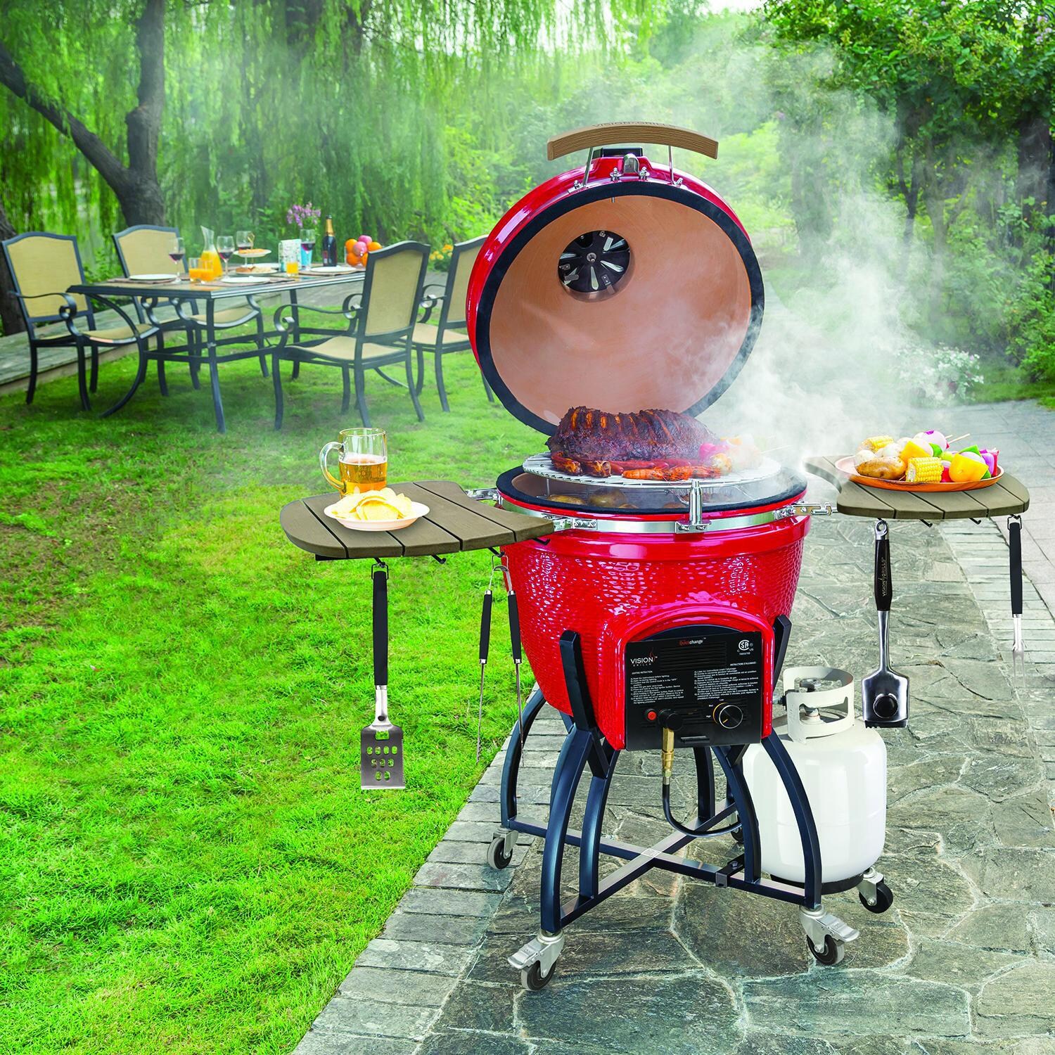 Vision C-R4C1F1-H Professional C-Series Ceramic Kamado Grill - Red - Lifestyle thumbnail