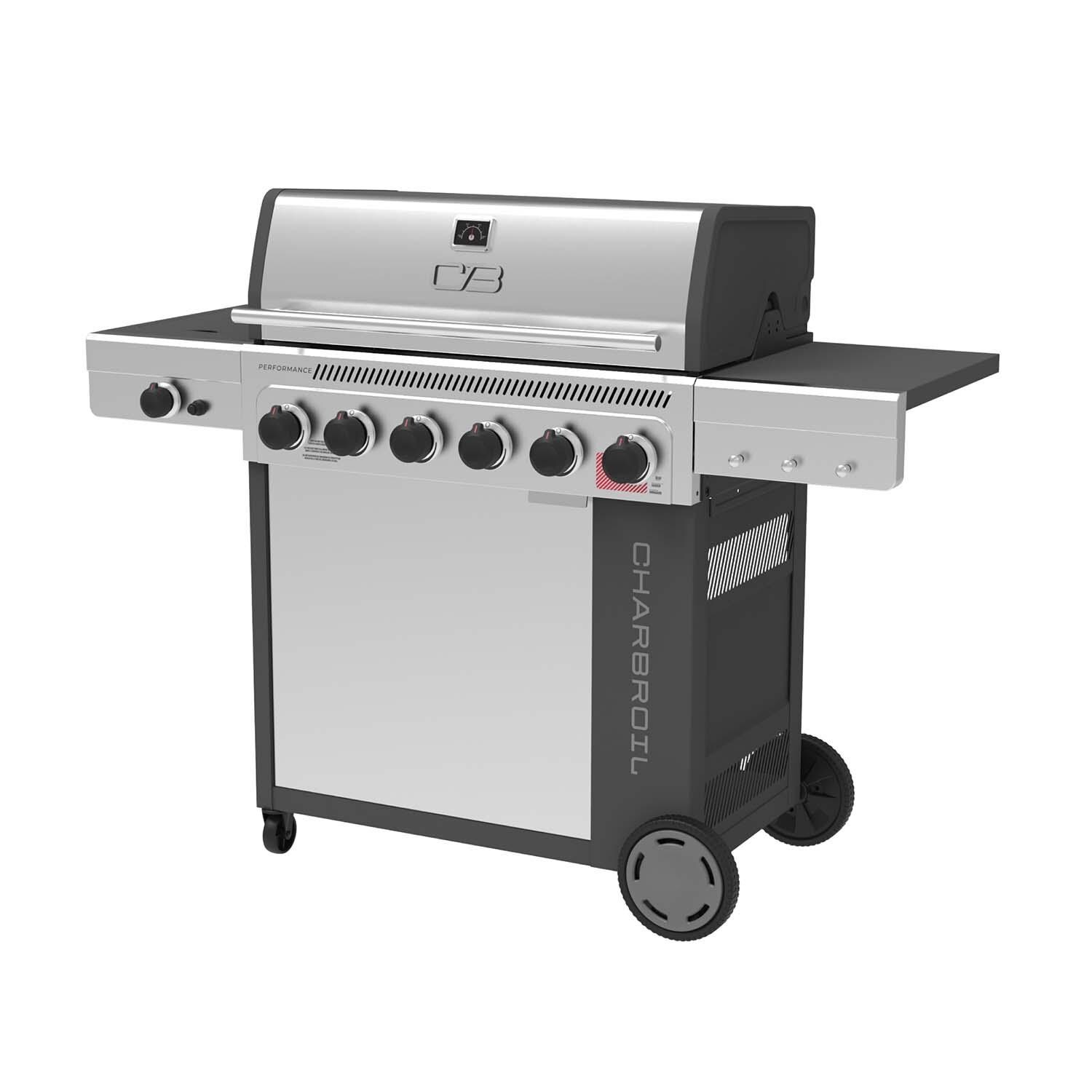 Charbroil 463286125 6-Burner Propane Grill - Grey & Stainless - Left Angled - White Background thumbnail