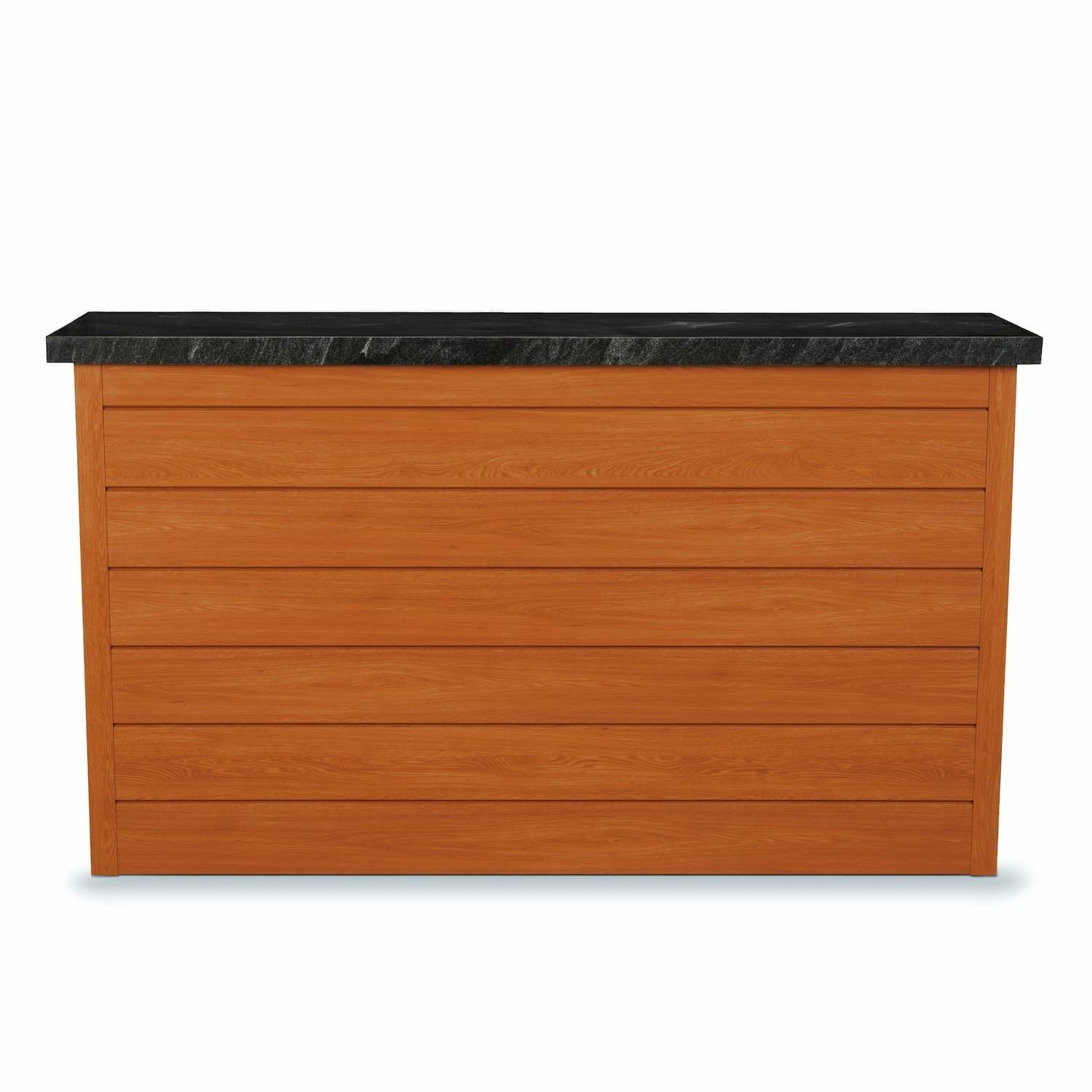 BBQGuys Signature 72 Inch 360 Degree Swivel Outdoor TV Lift Cabinet | Chai Cedar w/ Black Granite - Front - White Background thumbnail