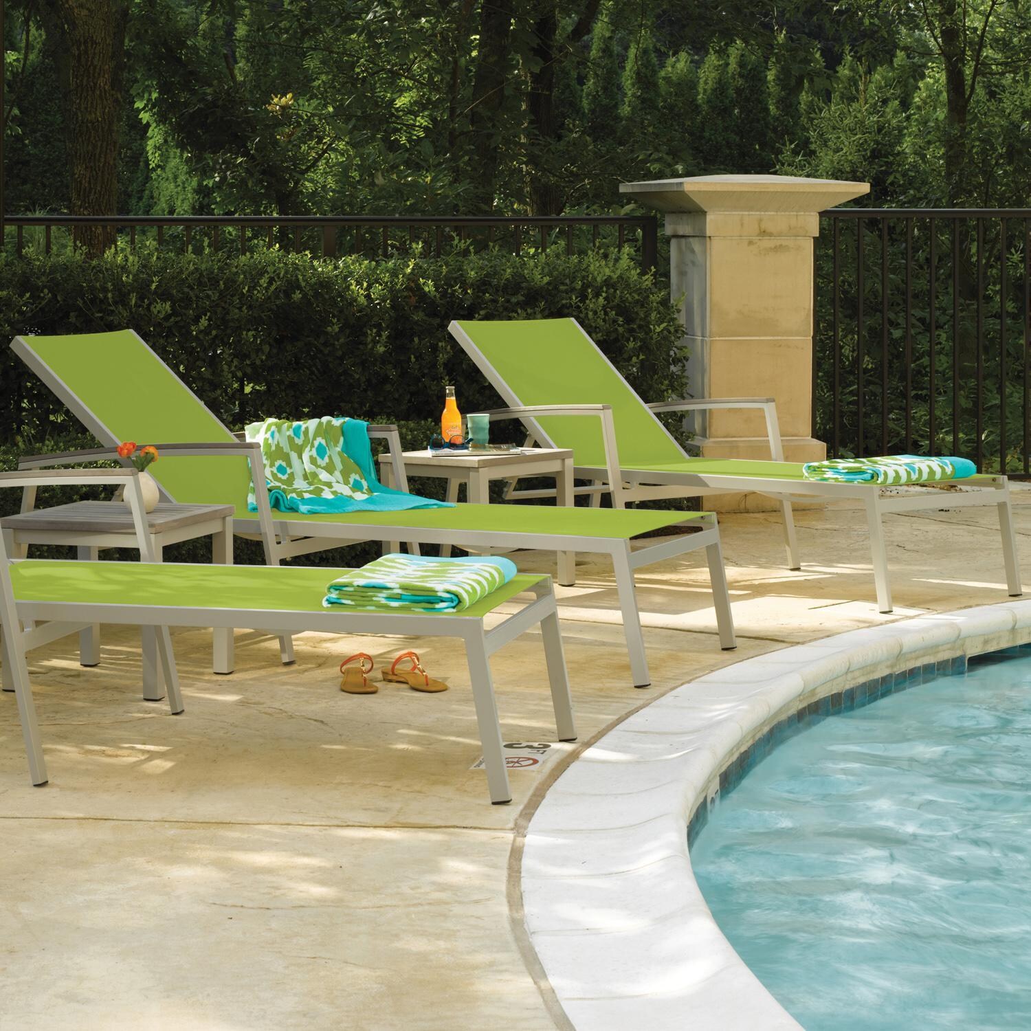 Oxford Garden Travira 2 Pc Composite Sling & Aluminum Chaise Lounge W/ Vintage Tekwood Arm Caps in Flint/Go Green - Poolside thumbnail