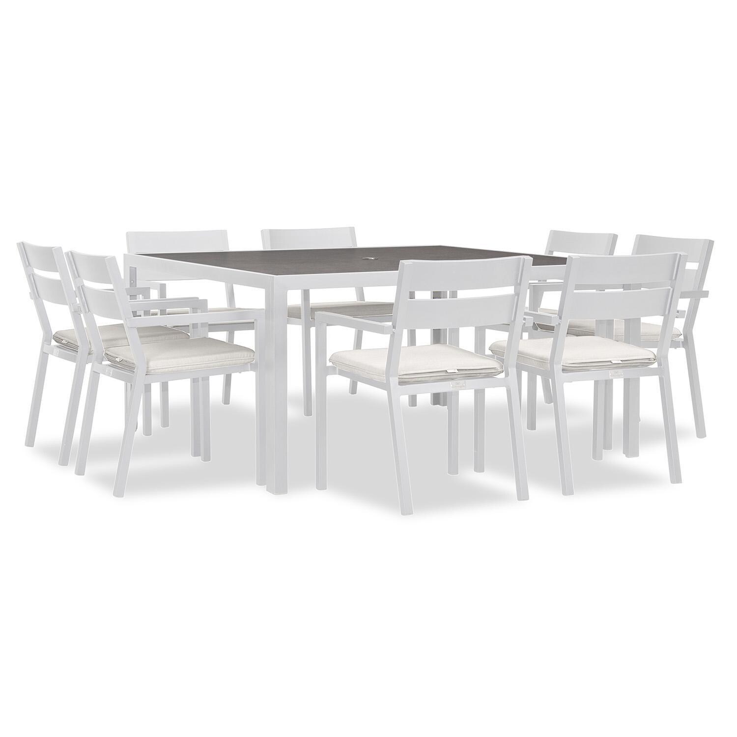 Calm Bay 9 Pc Square Dining Set in White/Canvas Natural by Lakeview - White Background 2 thumbnail