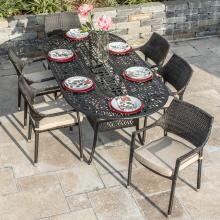 Gentilly 7 Piece Wicker Patio Dining Set W/ 86 X 42 Inch Oval Table & Sunbrella Canvas Antique Beige Cushions By Lakeview Outdoor Designs image