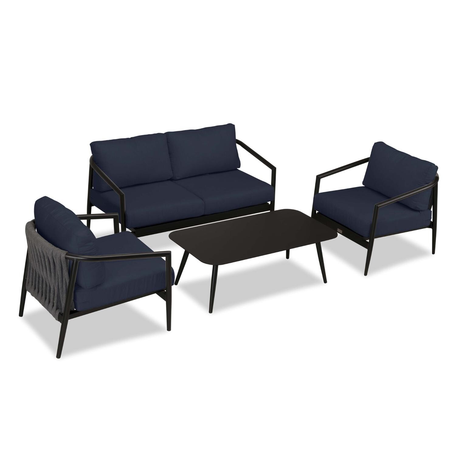 Lakeview Midnight Cove 4 Pc Aluminum Loveseat Seating Set in Black/Carbon/Spectrum Indigo - Top - White Background thumbnail