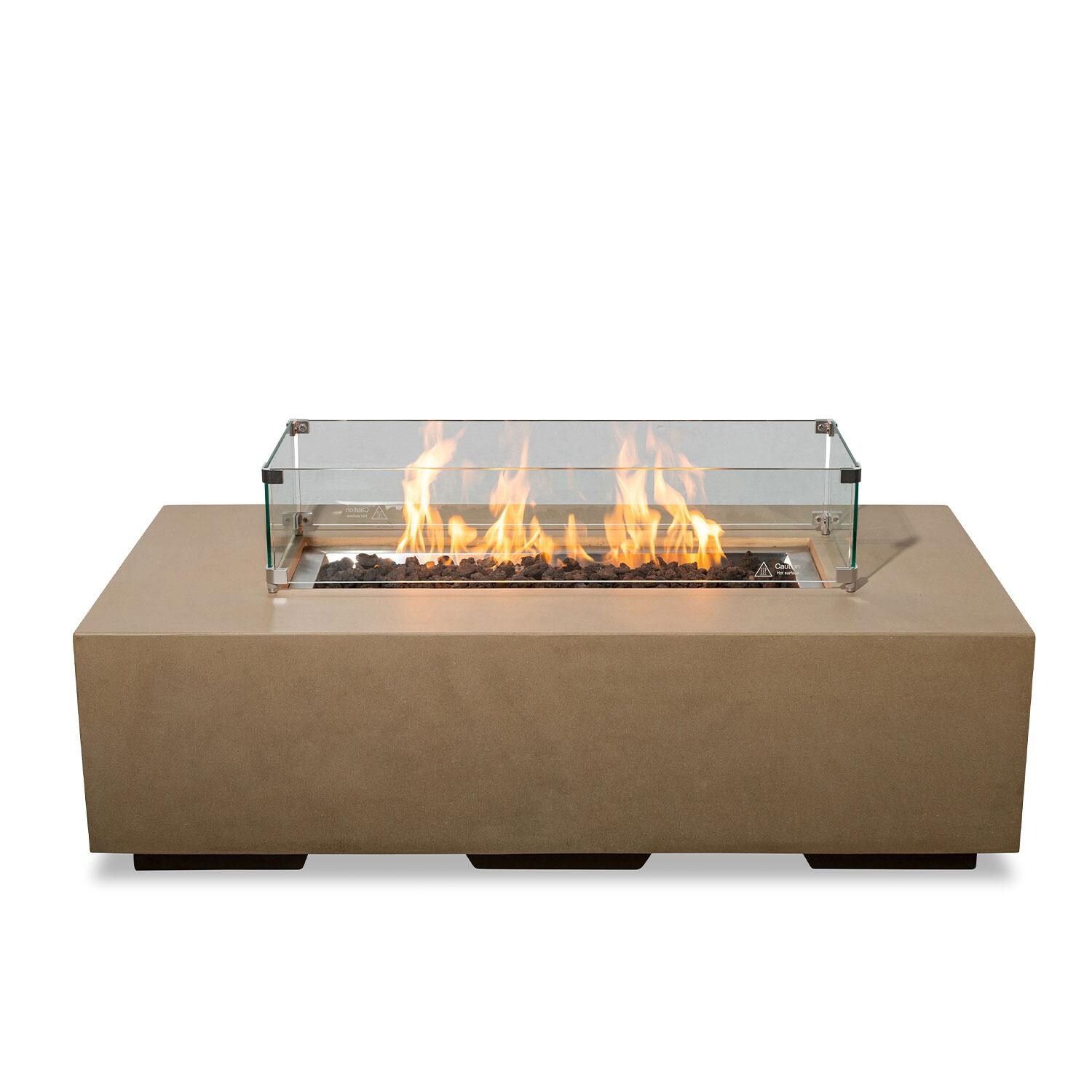Glenwood 55-in Rectangular Concrete Natural Gas Fire Pit in Sand by Lakeview Outdoor Designs - Glass Wind Guard - White Background thumbnail