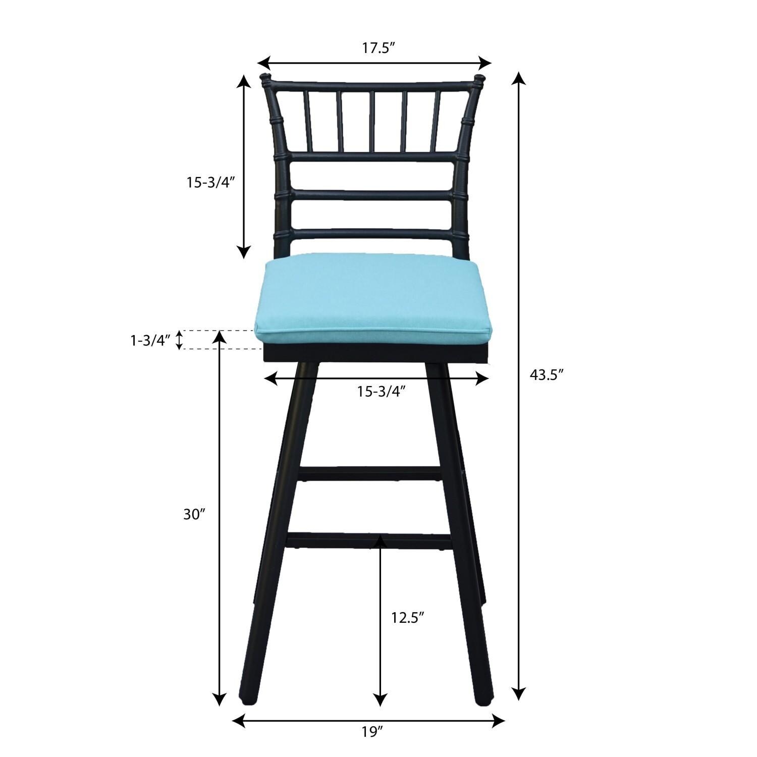 Bella 2 Pc Aluminum Swivel Bar Height Bar Stool Set in Blue/Dark Brown by Darlee - Dimensional thumbnail