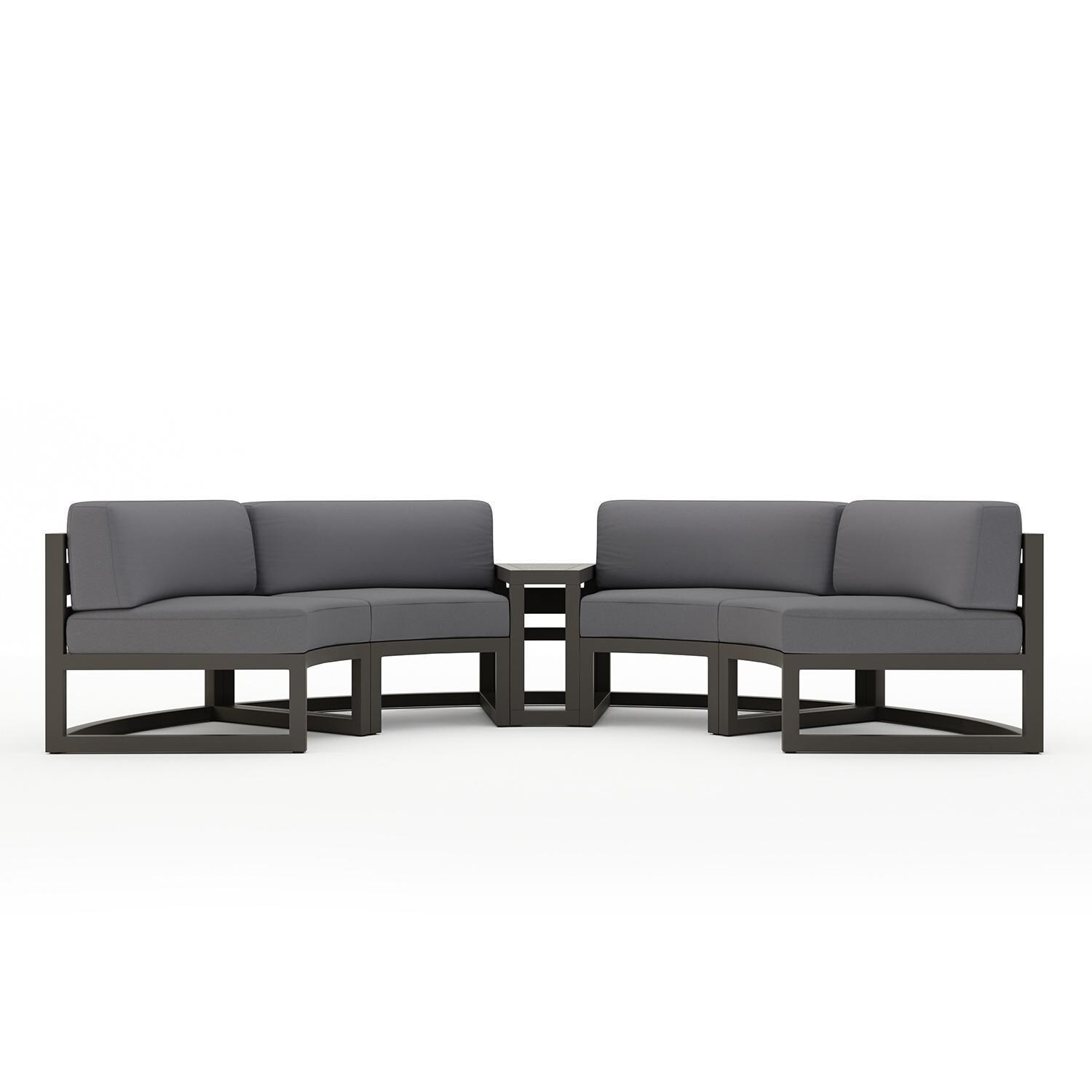 Misty Cove 3 Piece Curve Sectional Set in Slate w/End Table & Canvas Charcoal Cushions by Lakeview - Complete Set - White Background thumbnail