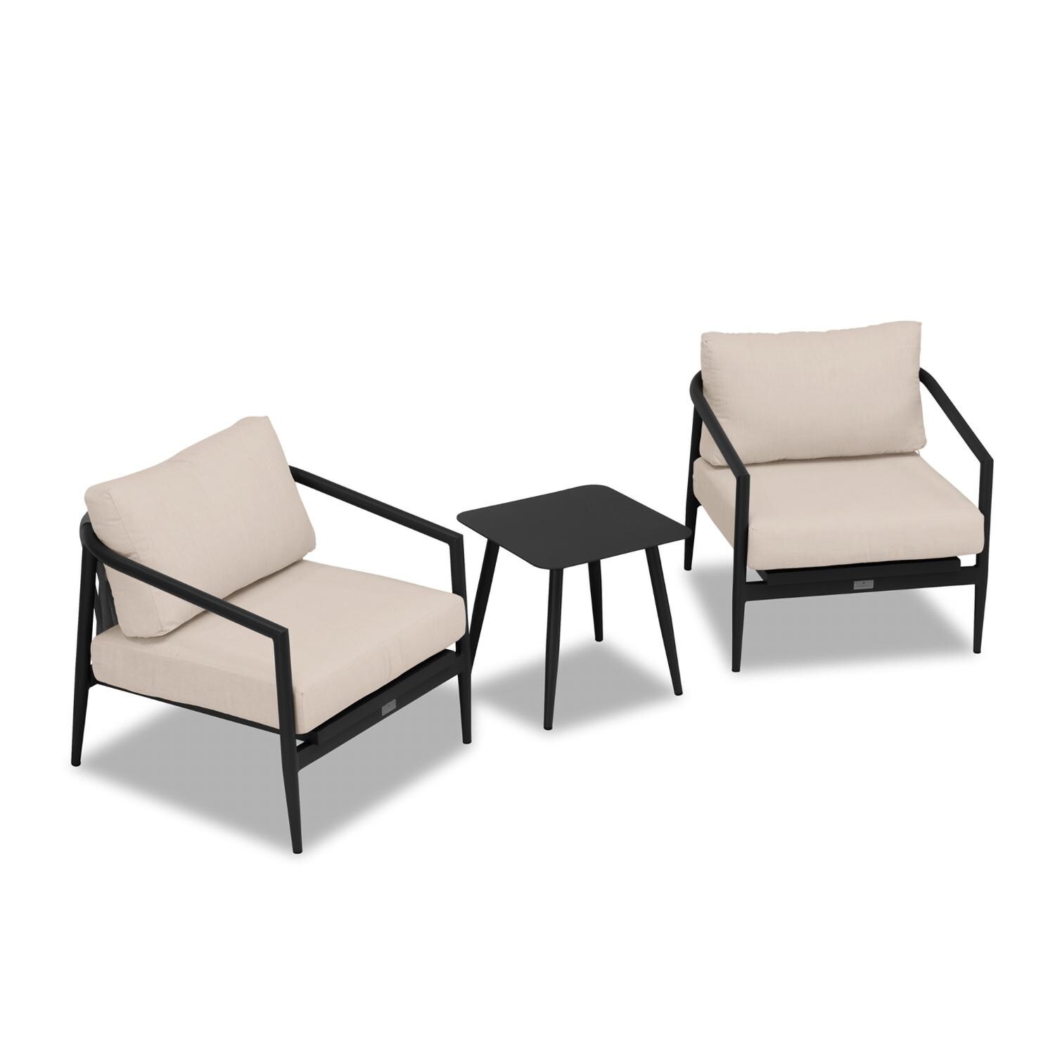 Lakeview Midnight Cove 3 Pc Aluminum Club Chair Seating Set in Black/Carbon/Canvas Flax - Top - White Background thumbnail