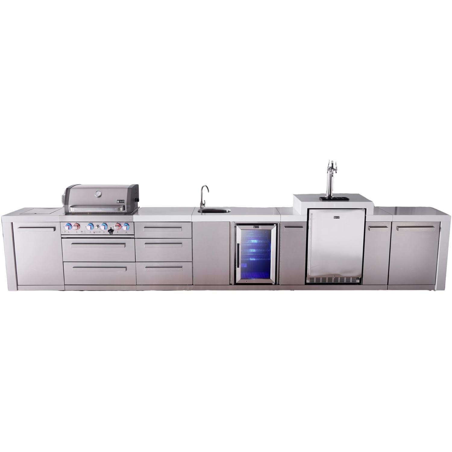 Mont Alpi Deluxe Series 16 Ft Natural Gas Outdoor Kitchen Island w/ 32-in Grill, Side Burner, Beverage Center, Kegerator & Triple Drawer (Ships Propane w/ Conversion Kit) - Island - White Background thumbnail