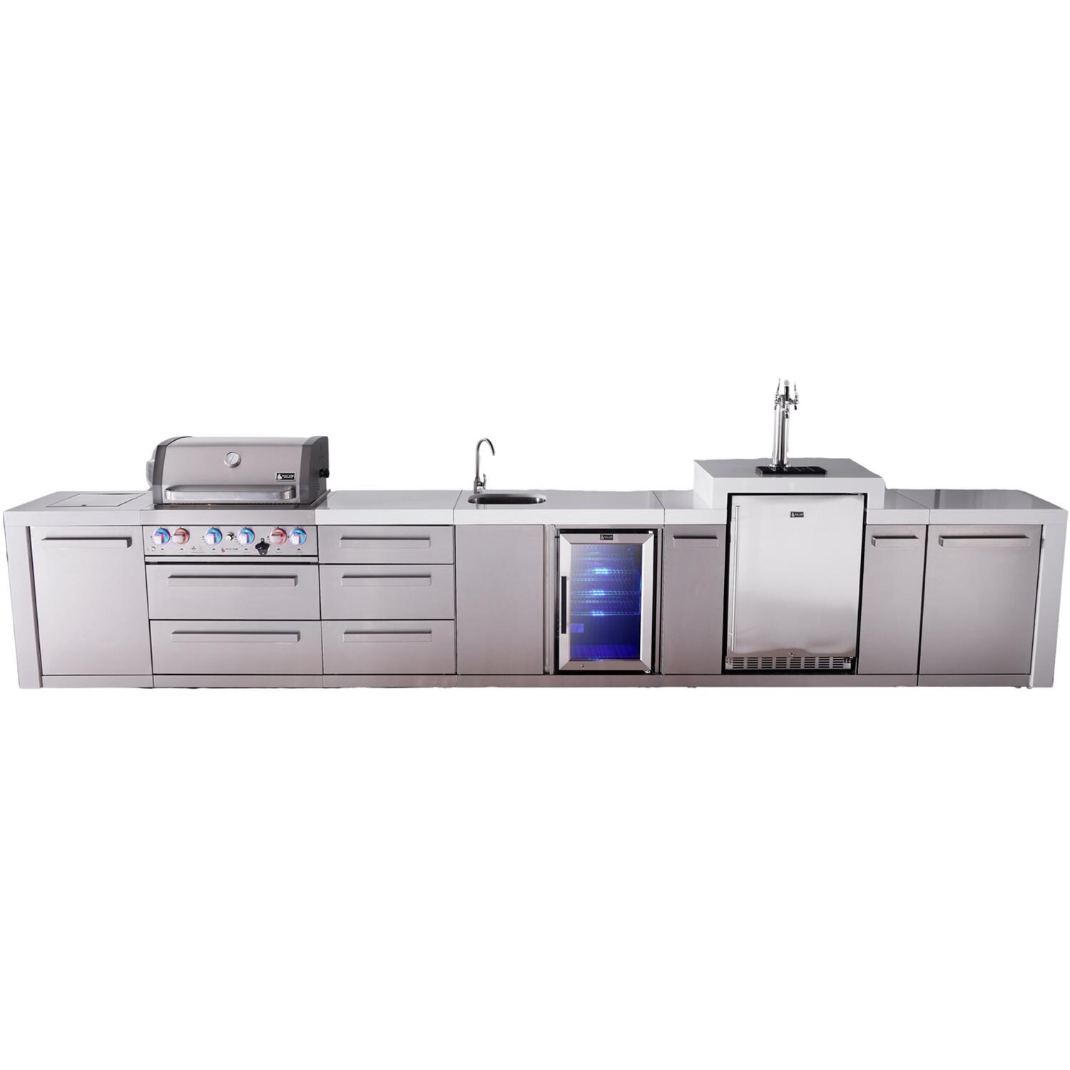 Mont Alpi Deluxe Series 16 Ft Natural Gas Outdoor Kitchen Island w/ 32-in Grill, Side Burner, Beverage Center, Kegerator & Triple Drawer (Ships Propane w/ Conversion Kit) - Island - White Background thumbnail