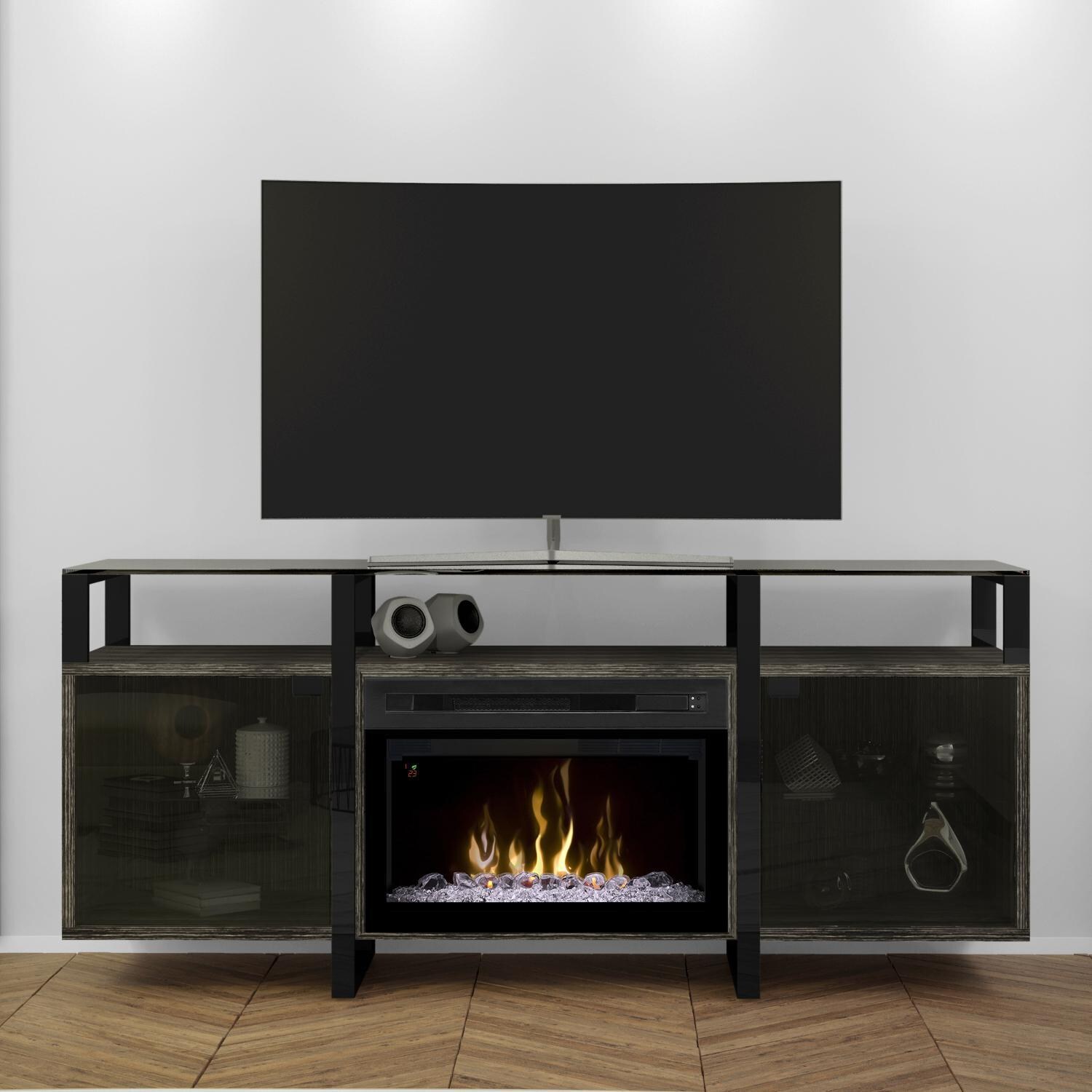 Dimplex - GDS25GD-1831RC - Multi-Fire XD Milo - 68-Inch Media Console Electric Fireplace - Acrylic Ice Embers - Rift Grey
