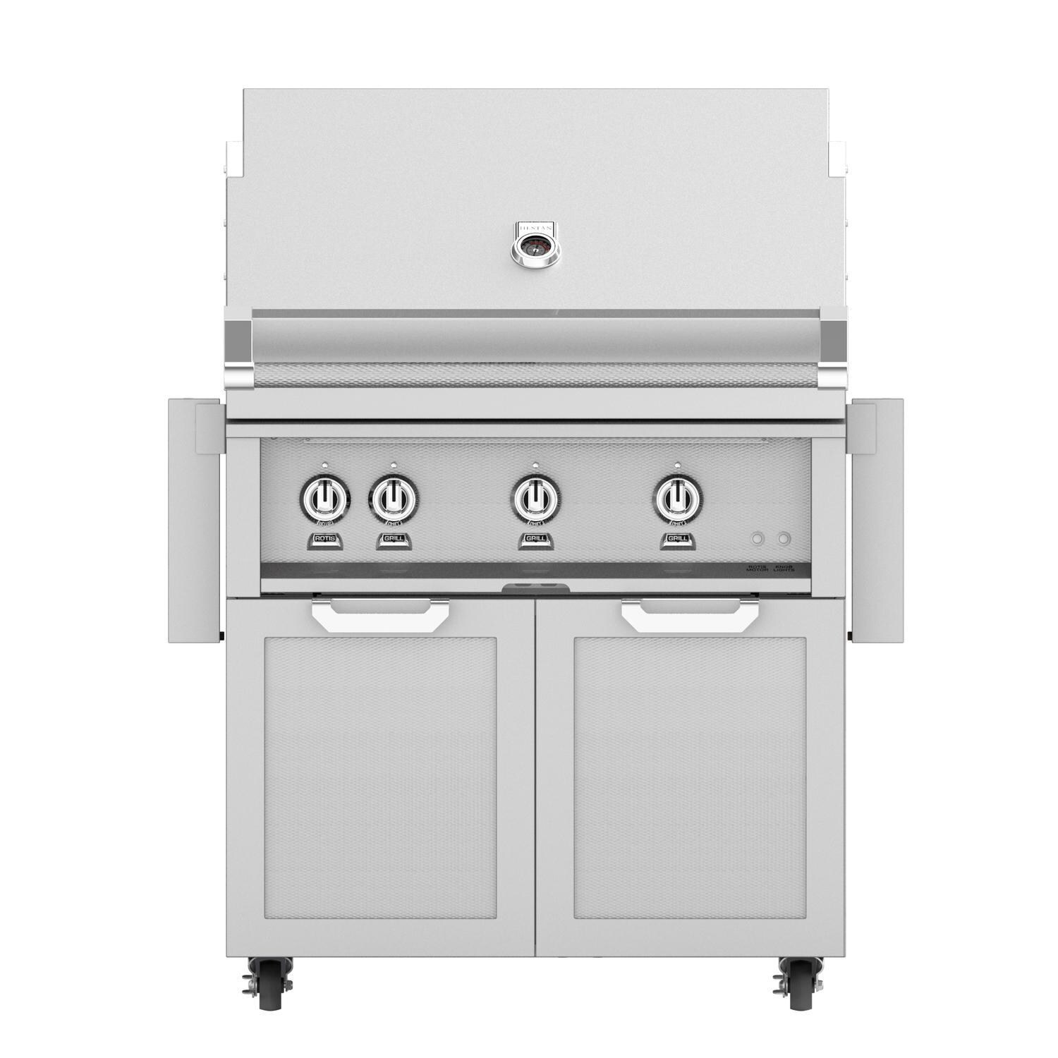 Hestan 36-Inch Freestanding Propane Gas Grill W/ All Infrared Burners & Rotisserie On Double Door Tower Cart - Steeletto - GSBR36-LP-SS thumbnail