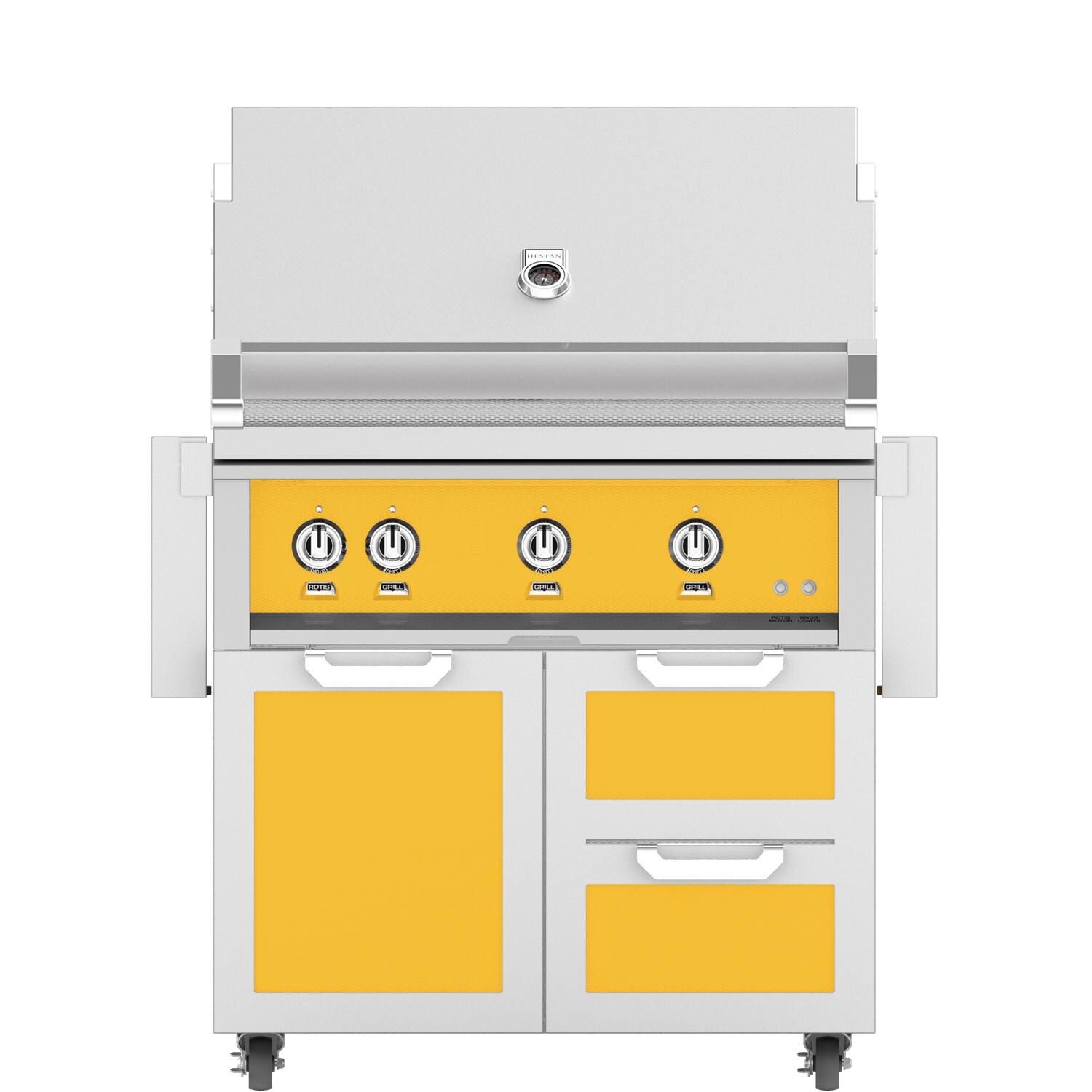 Hestan 36-Inch Freestanding Natural Gas Grill W/ Rotisserie On Double Drawer & Door Tower Cart - Sol - GABR36-NG-YW thumbnail