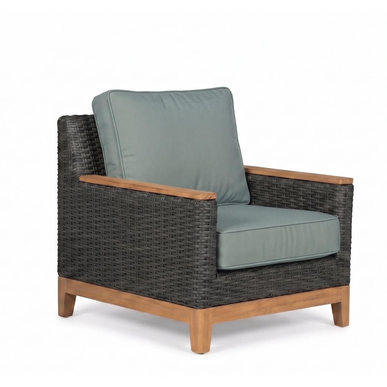 Royal Teak Collection BOCACH-S Boca Wicker Club Chair w/ Sunbrella Canvas Cushion in Gray/Canvas Spa - Chair - White Background thumbnail