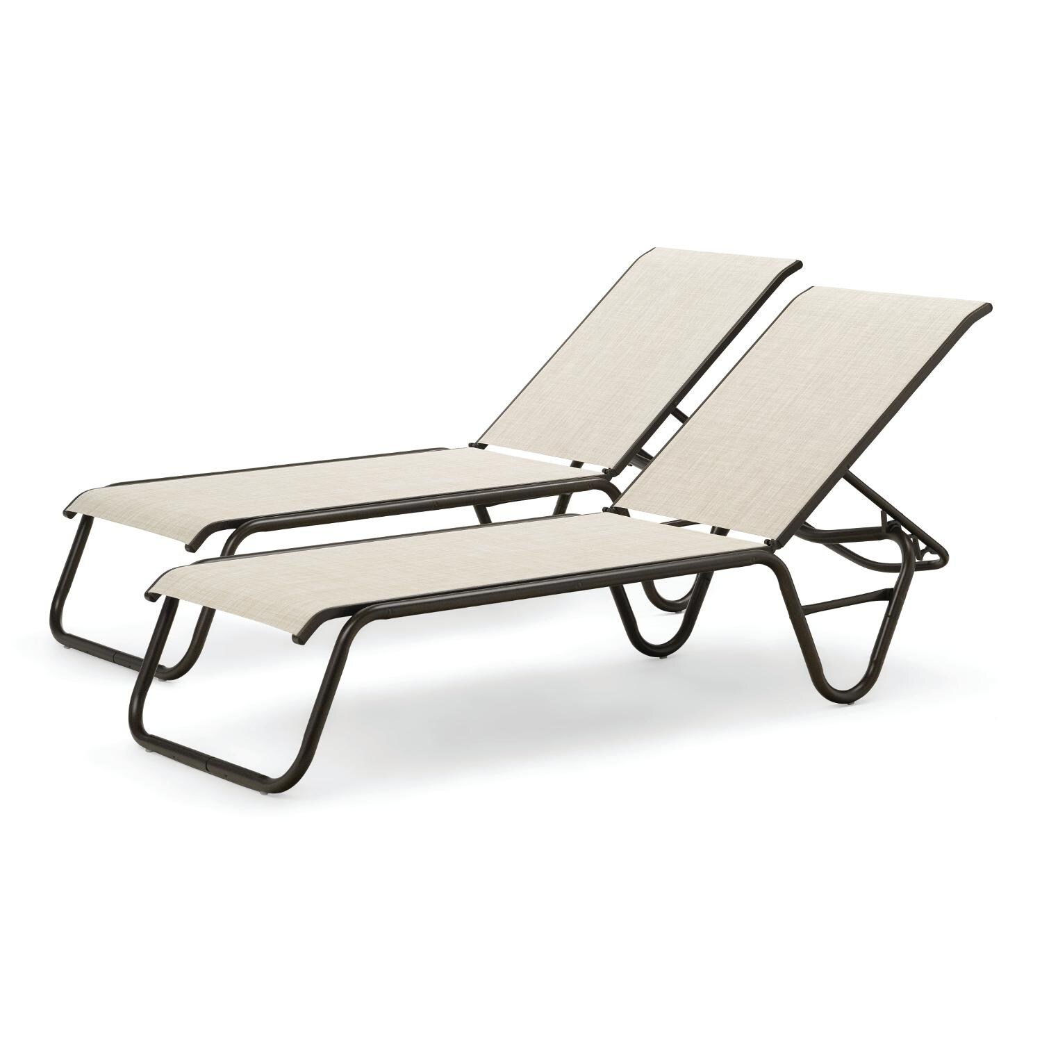 Gardenella 2 Piece Aluminum Stacking Chaise Lounge Set With Sling Seating By Telescope Casual - Textured Aged Bronze/Natural thumbnail