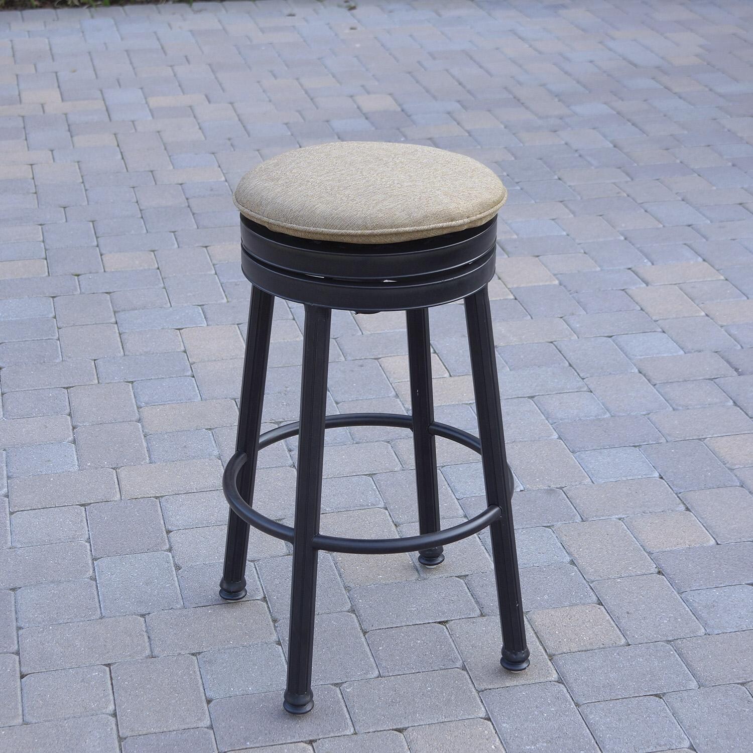 Darlee Cast Aluminum Outdoor Patio Round Bar Stool With Cushion - Antique Bronze - On Patio - Lifestyle thumbnail